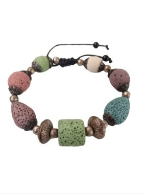 Pumice Beaded Bracelet | Black Paracord Braided | Multicolor